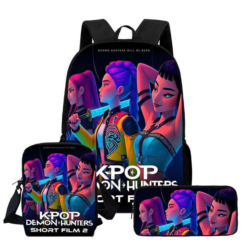 Large Capacity Schoolbag with Shoulder Strap; Student Three-piece Pencil Case Set