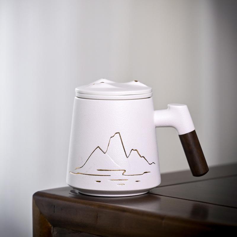 Tea Separation, Tea Cup Drinking Water, Large Capacity Men'S And Women'S Ceramic Cups, Office With Lid Filter Engraving