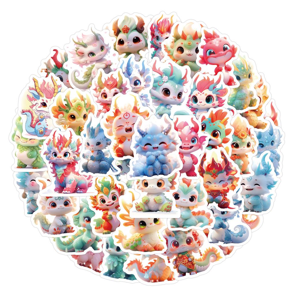 60 Pictures of Cute Little Dragon People Stickers for Twelve Zodiac Dragons and Baby Dragons, Water Cup Mobile Phone Case Decoration Stickers