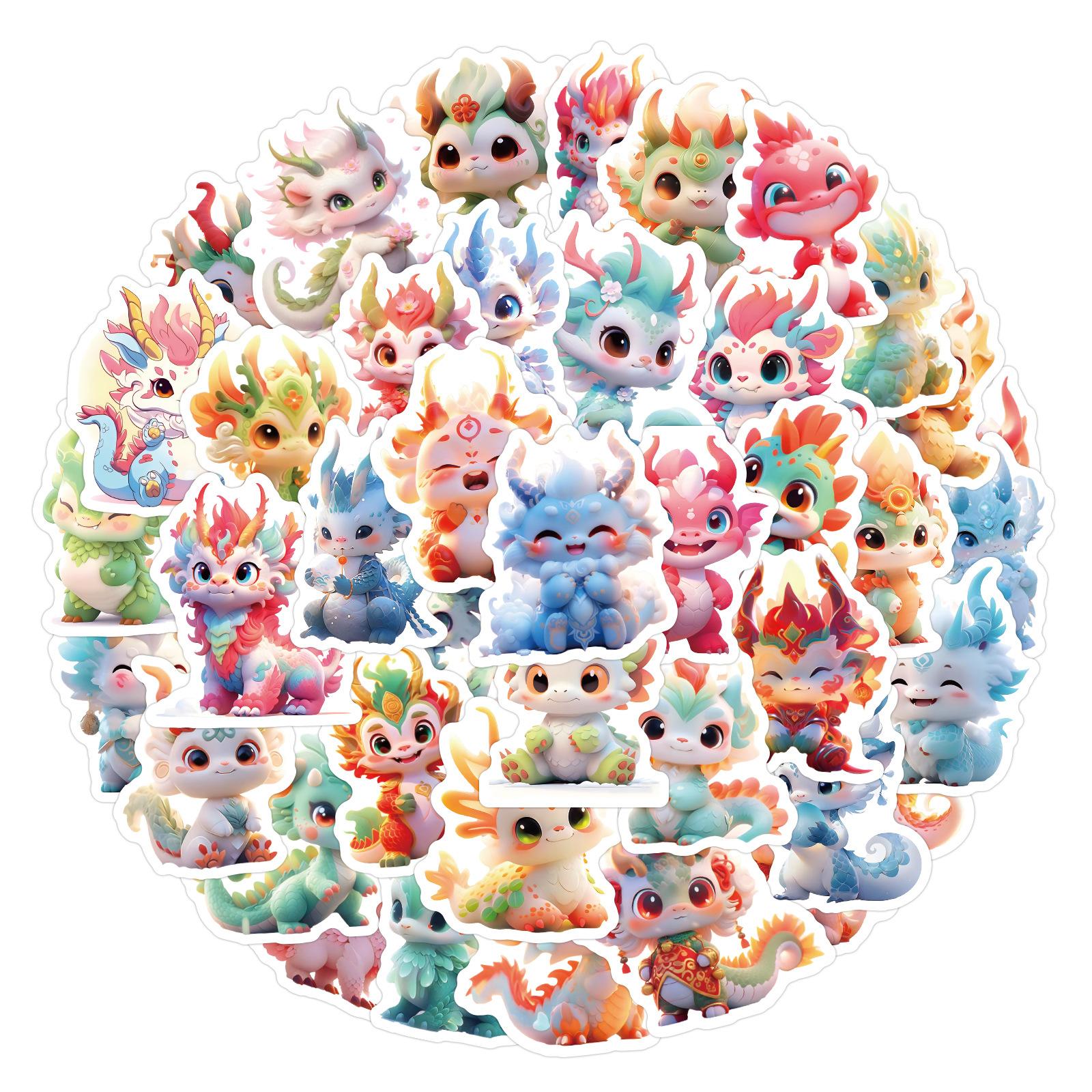 

60 наклеек с милыми маленькими людьми-драконами для двенадцати зодиакальных драконов и дракончиков, наклейки для украшения водяной чашки и чехла мобильного телефона