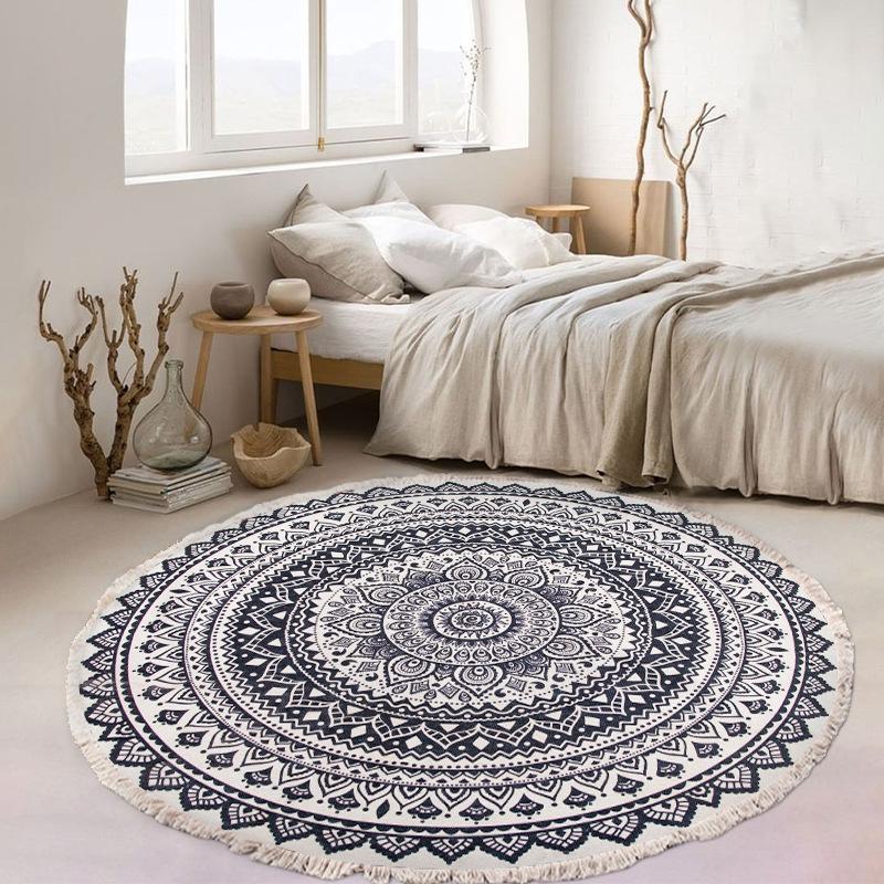 Large Round Bedroom Carpet With Tassels Macrame Tassel Floor Mat for Living Room Cotton Linen Muslim Prayer Mat Rug Custom Size