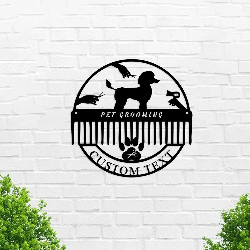 Custom Metal Wall Art Dog Groomer Sign, Personalized Barber Shop Decor, Pet Salon Nameplate Gift