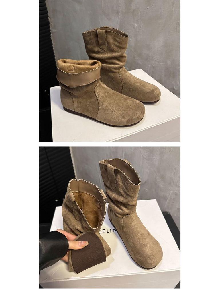 Chic Retro Women's Suede Slouch Boots: 2025 Autumn/Winter Collection – European & American Style Short Martin Boots