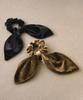 VINGTAINE Velvet Ribbon Scrunchie Hair Women's Tie, 2-Way, Detachable, Elegant, H7930-BLACK
