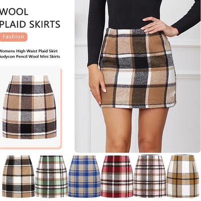 Γυναικεία ψηλόμεση καρό φούστα Bodycon Pencil μάλλινη μίνι φούστες