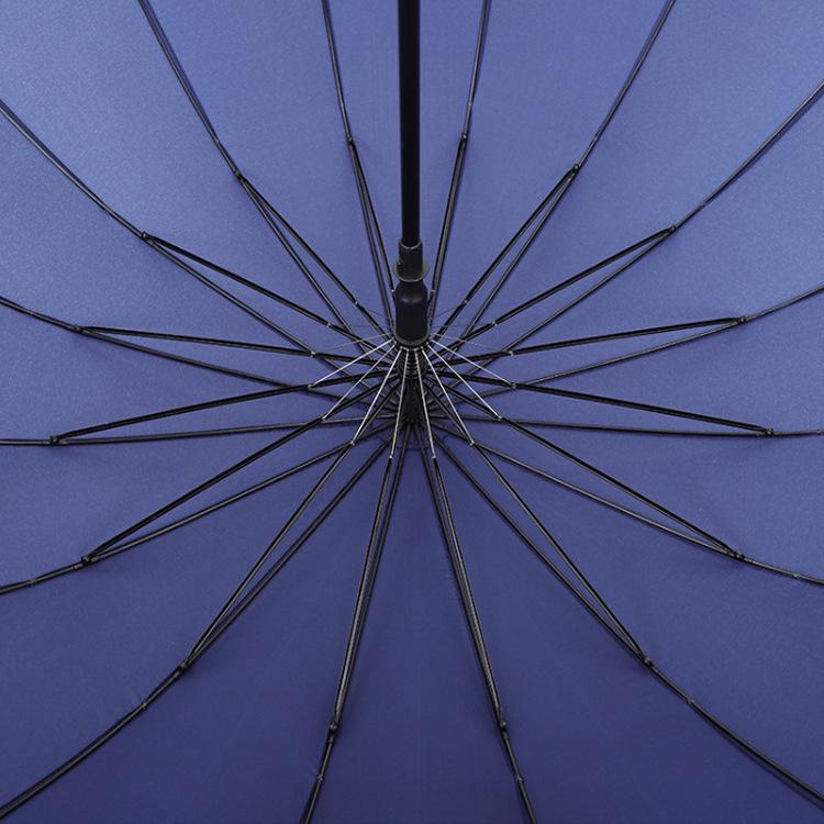 Windproof 16-Rib Large Solid Color Automatic Open Umbrella with Long Handle