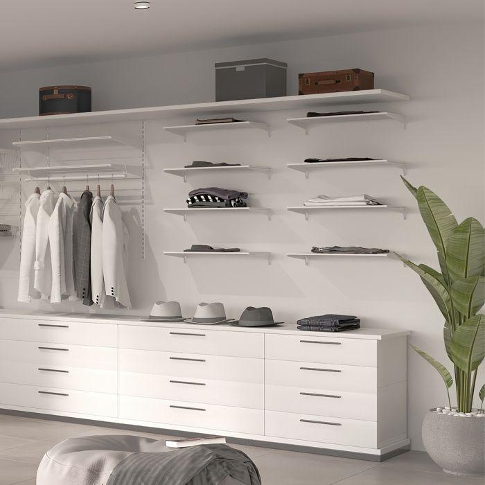 Emuca Lot de 4 étagères avec consoles et plaques de fixation murale Jagmet, longueur 280mm, Acier, Peint en blanc