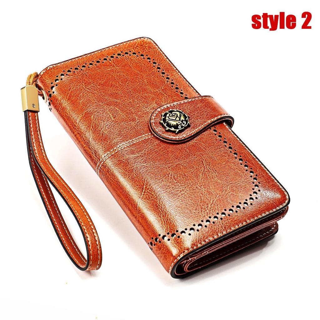 Vintage RFID Retro Genuine Leather Women's Long Clutch Wallet