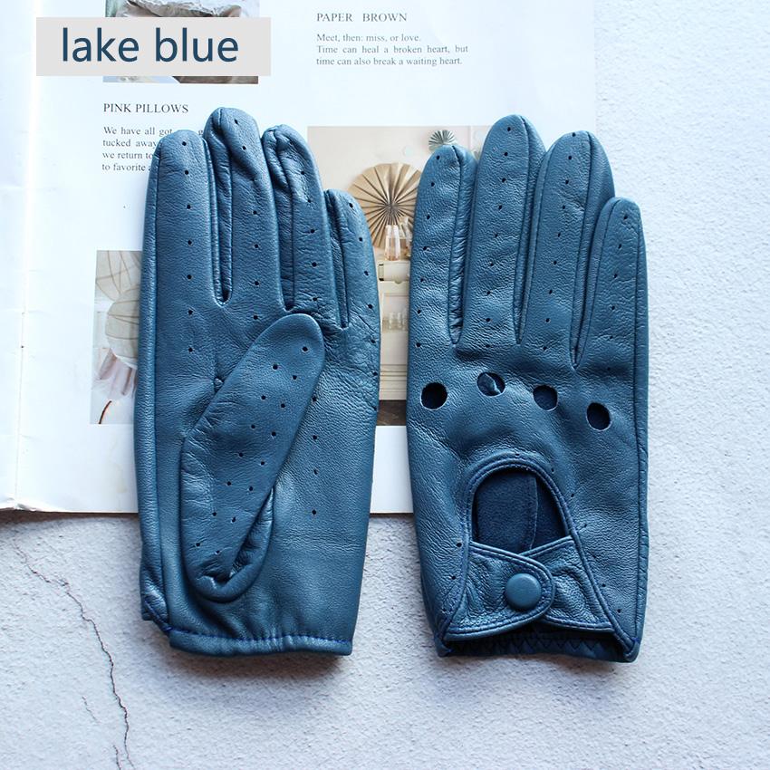 

Перчатки для вождения из кожи для женщин, однослойные, без подкладки, тонкие, полые, для езды на велосипеде, перчатки для вождения на открытом воздухе, бесплатная доставка 8 1/2 озеро синий