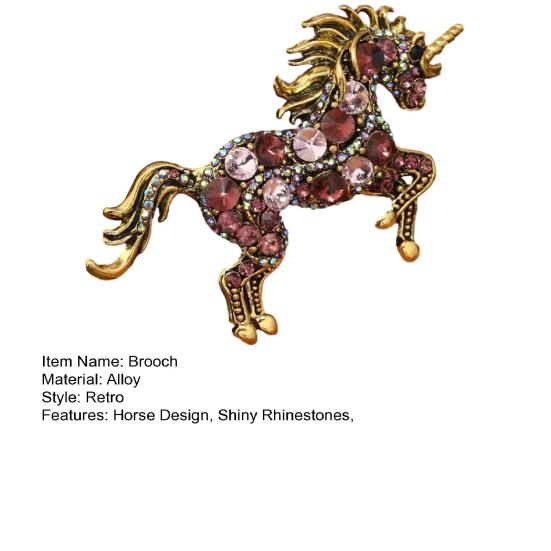 Retro Style Brooch Sparkling Rhinestones Inlaid Horse Design Brooch Pin Suit Collar Lapel Badge Stylish Accessory