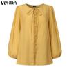 VONDA Two Pieces Women Crochet Hem Buttons Blouse Elastic Waist Shorts Outfits