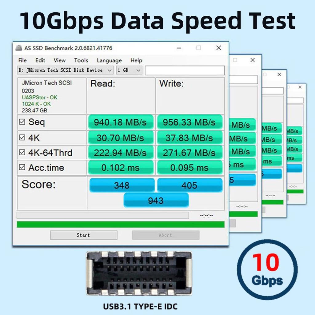 10Gbps Dual Type-E USB 3.1 Front Panel IDC Socket - NVMe NGFF M-Key ExpressCard Adapter for ASM3142 Motherboards