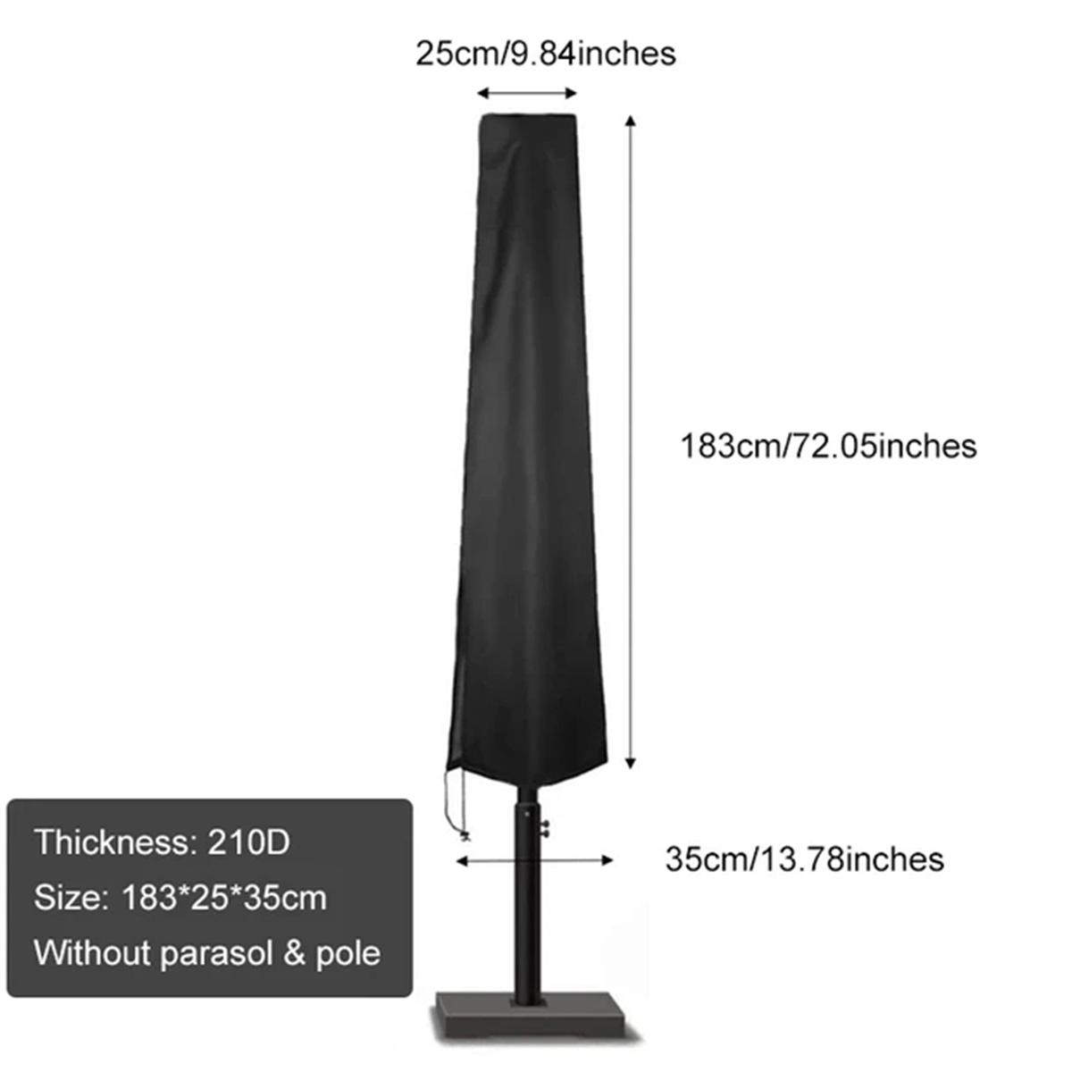 

183-280 см уличный зонт для патио, водонепроницаемый защитный чехол с молнией для садового консольного зонта, чехол для зонтов 35x25x183cm чёрный