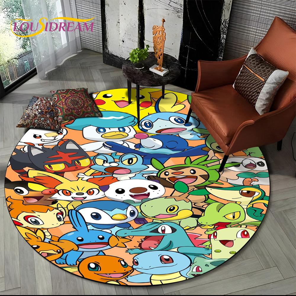26 Style Cartoon Pokemon Cute Pikachu Round Area Rug,Carpet for Living Room Bedroom Sofa Playroom Decor,kids Non-slip Floor Mat