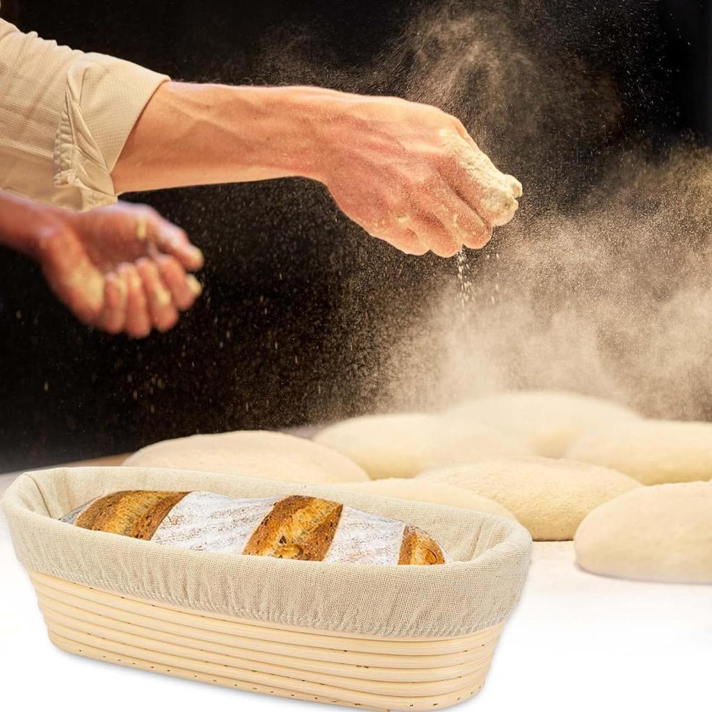 Bread Proofing Basket Dough Baking Bowl Oval Bread Proofing Handmade Rattan Basket and Liners for Home Kitchen Baking