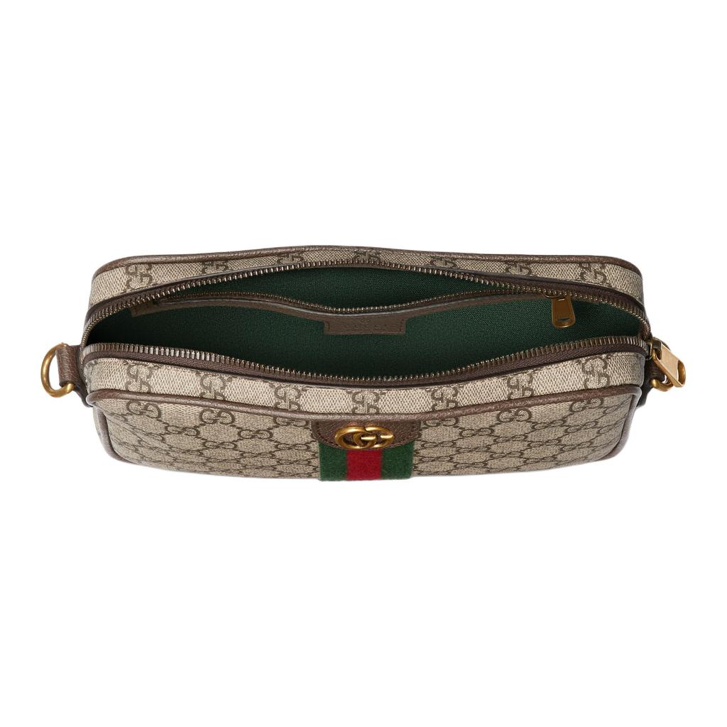 Gucci Ophidia Goldfarbene Accessoires Beschichtetes Gewebe Kleine Schultertasche Crossbody Tasche Herrentaschen Beige Dunkelbraun 839155-FAEOF-9745