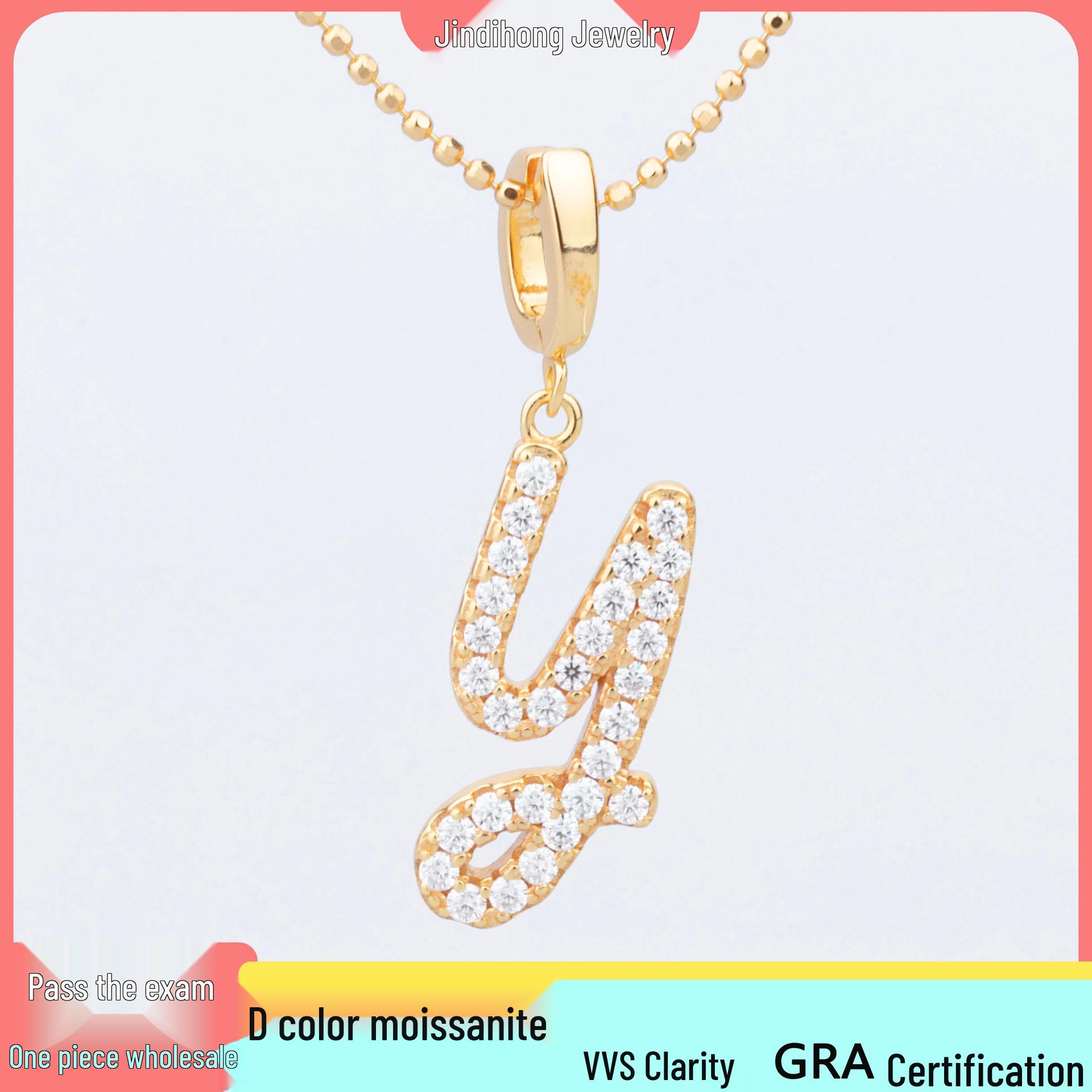 

S925 Sterling Silver Moissanite Y Necklace for Women - Luxury Gift, 26 Letters Available шампанского/золотой