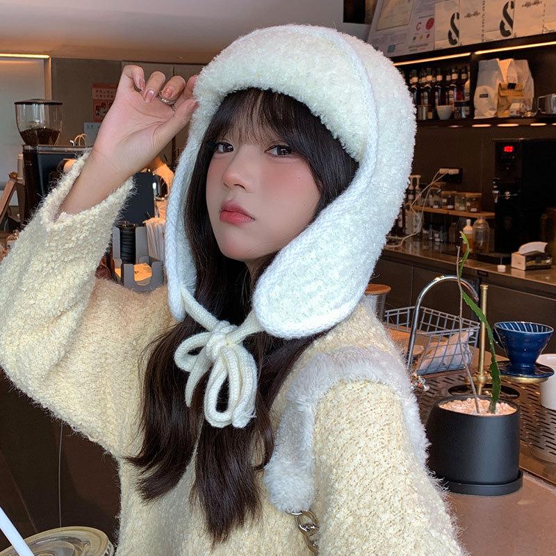 Keep Warm and Cold Children Autumn and Winter Thickened Fleece Ear Protector Knitted Wool Balaclava Hat
