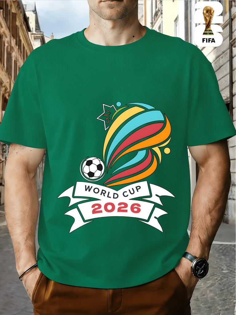 FIFA World Cup Football. US, Canada And Mexico Themed Printed Crew Neck Men's T-Shirt, Regular Men's Undershirt