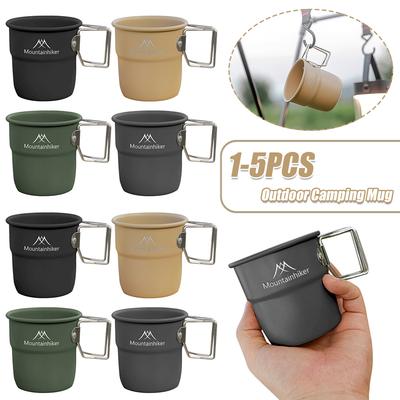 1-5PCS 300ml Camping Water Cup with Foldable Handle Picnic Water Mug Aluminum Alloy Lightweight Camping Cup for Outdoor