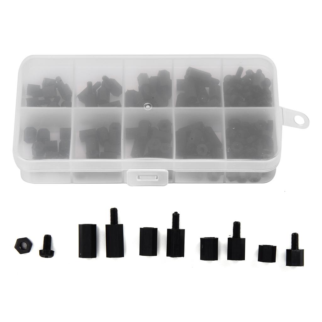 180Pcs Screw Nut Kit Black Nylon M3 Hex Single Double Pass Standoff Assortment Set Fasteners