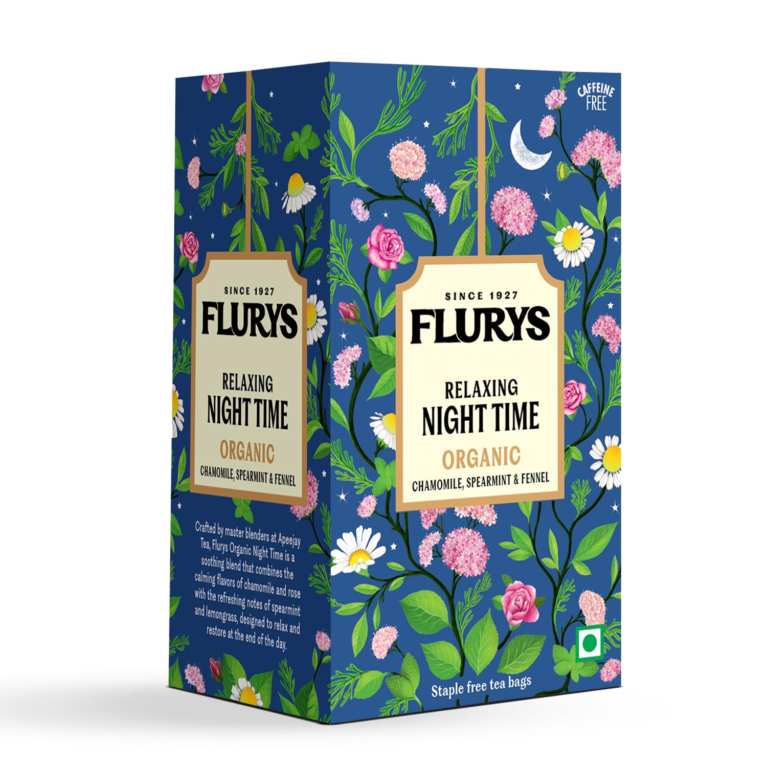 

Flurys Organic Night Time Herbal Tea - Caffeine-Free Bed Time Tea | Chamomile, Rose, Spearmint, Lemongrass, Nettle | 20 Tea Bags