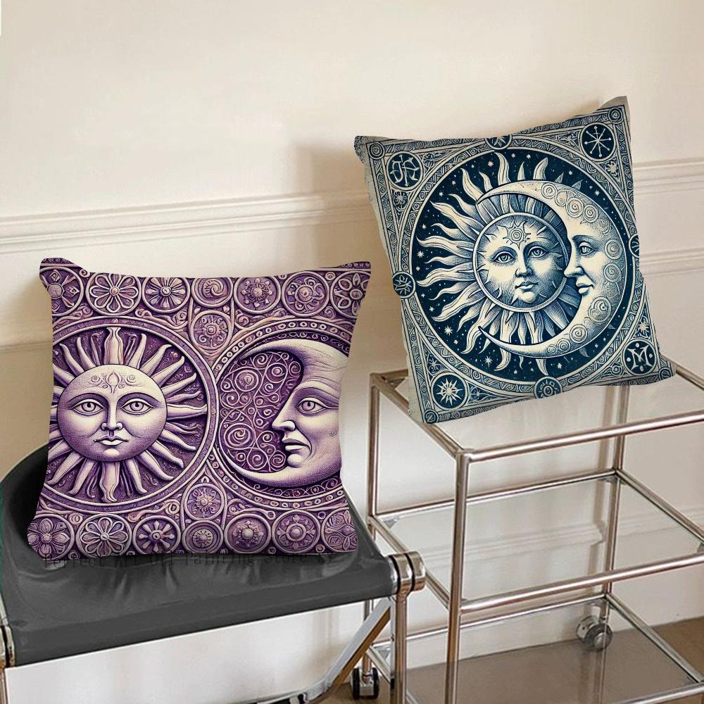 1pc Tarot Cute Sun Moon Art Pillow Case Square Bedroom Sofa Leisure Comfort Cushion Car Living Room Home Decoration