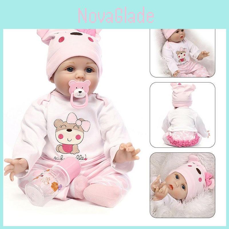 Realistic 16" Soft Silicone Reborn Doll With Handmade Details And Lifelike Blue Eyes