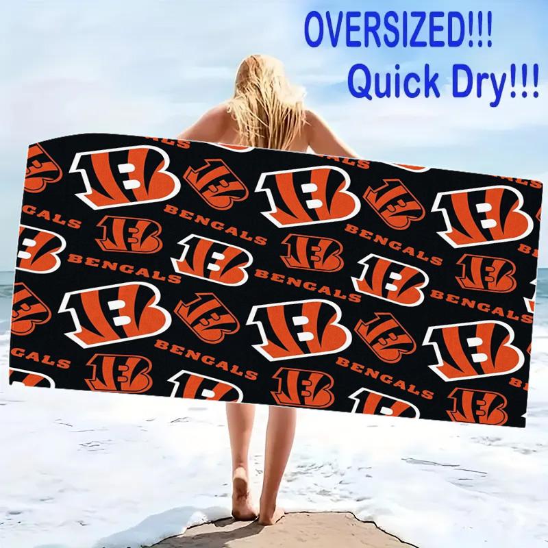 Cincinnati Bengals Logo Print Beach Towel, Large Soft Quick Dry Towel for Beach Camping Swimming