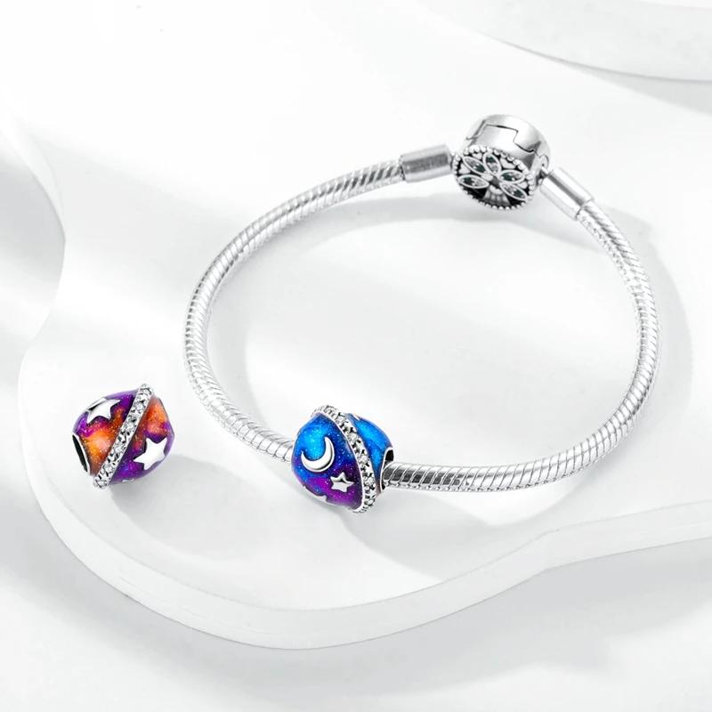Charms Copperblue Star Moon Planet Orbit Beads Fit Charms Plataoriginal Bracelet Beads Women Jewellery Making Diy