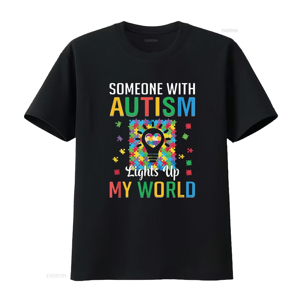 Womens Someone With Autism Lights My World Puzzle Austic Awareness T Shirt Vintage Washed Streetwear Comfortable Soft