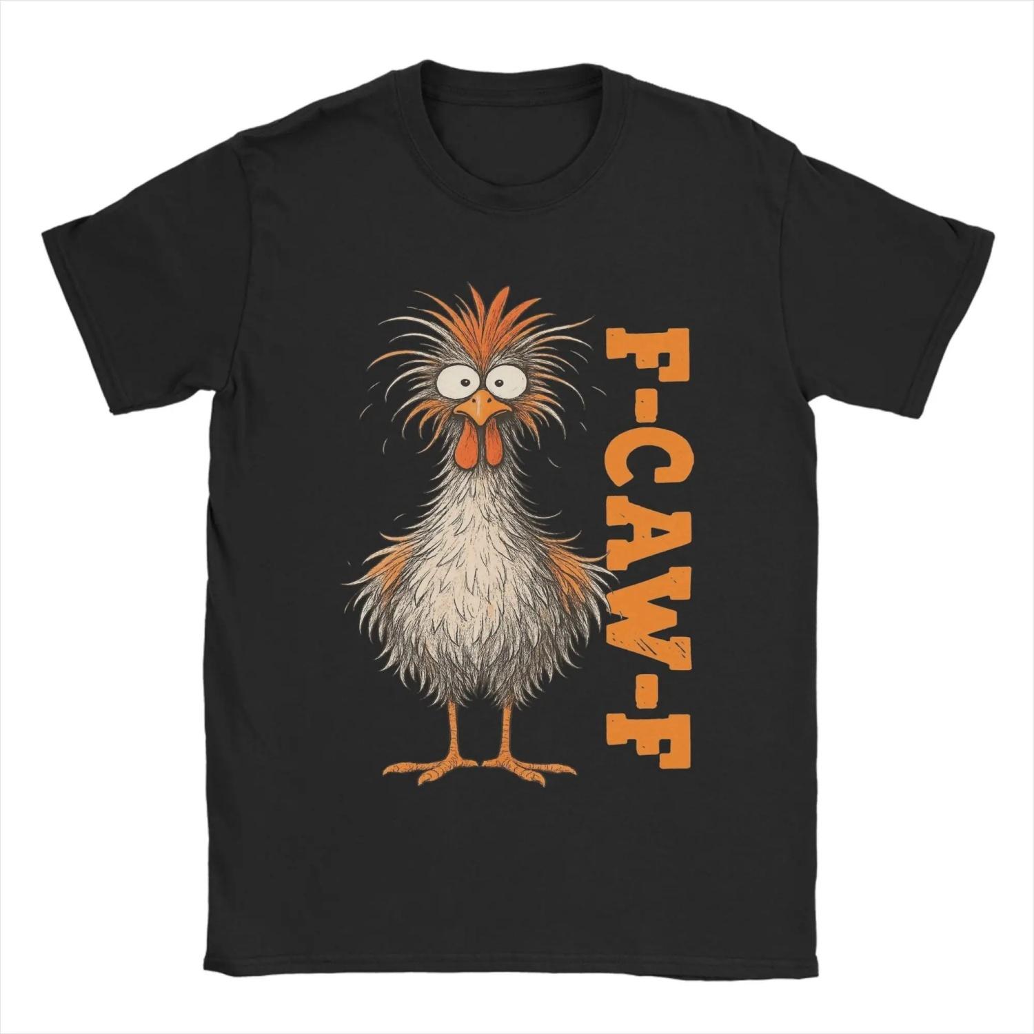 

F-Caw-F-Chicken Eagerlys Colorful Fun Rooster Meme T Shirt Cotton Awesome T-Shirts Round Collar Tee Shirt Short Sleeve Tops S чёрный