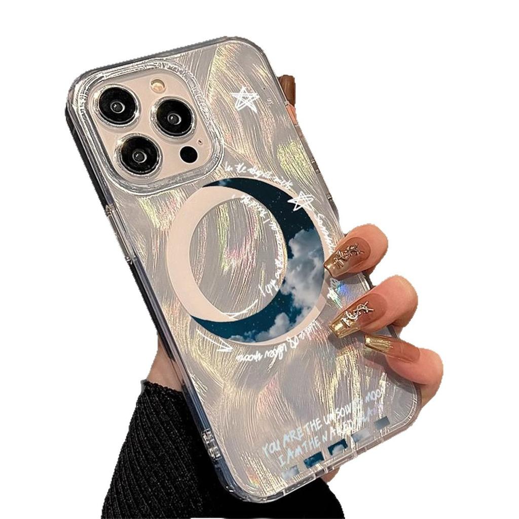 Feather Yarn Magnetic Mobile Phone Case Large Hole Creative for Apple Mobile Phone Protective Case High-end Sense