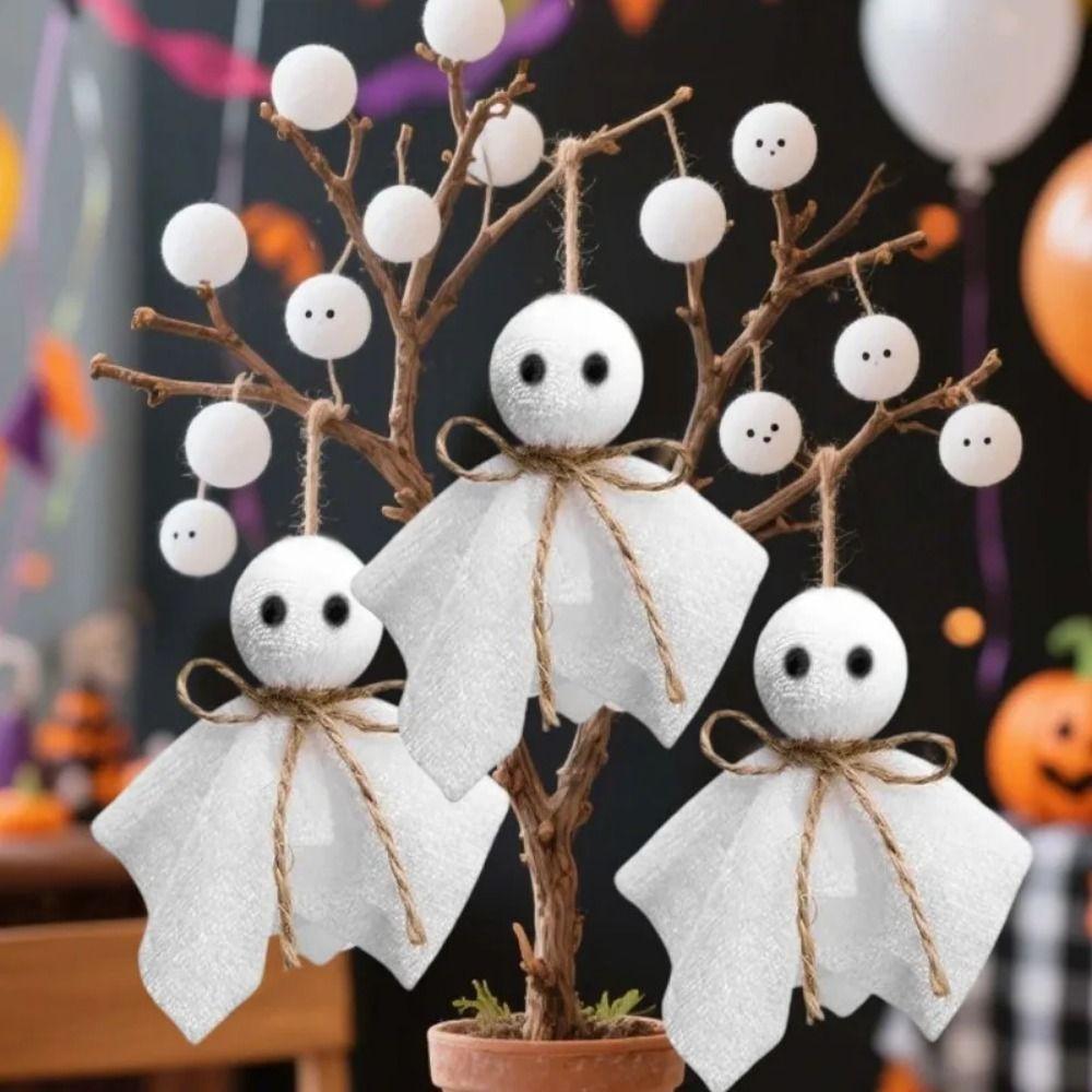 6Pcs 3 Inch Halloween Hanging Ornaments White Ghosts Hanging Ghost Pendant Haunted House Decoration