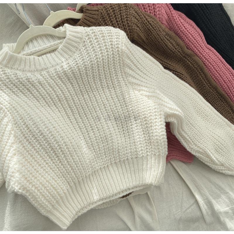 Autumn and Winter Crew Neck Knitted Loose Sweater New Women Fashion Elegant Simple Sweet Tops Solid Color Simple Office Ladies Short Clothing