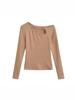 Design Sense Oblique Neckline Hollow Long-Sleeve Slim-Fit Velvet Top for Women - Autumn/Winter Sexy Base Layer
