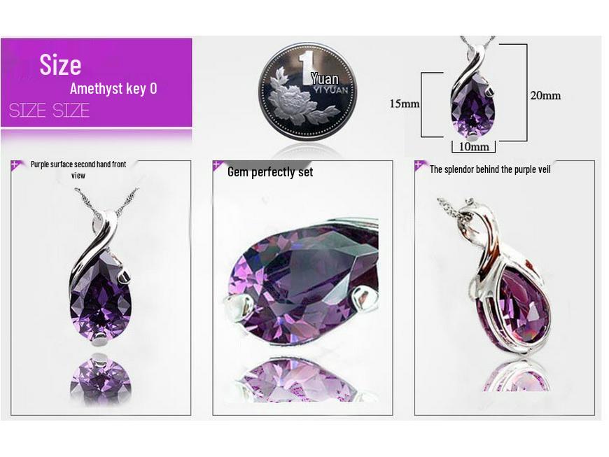 Zhenrong Imitation Brazilian Amethyst Teardrop Angel's Tear White Copper Pendant