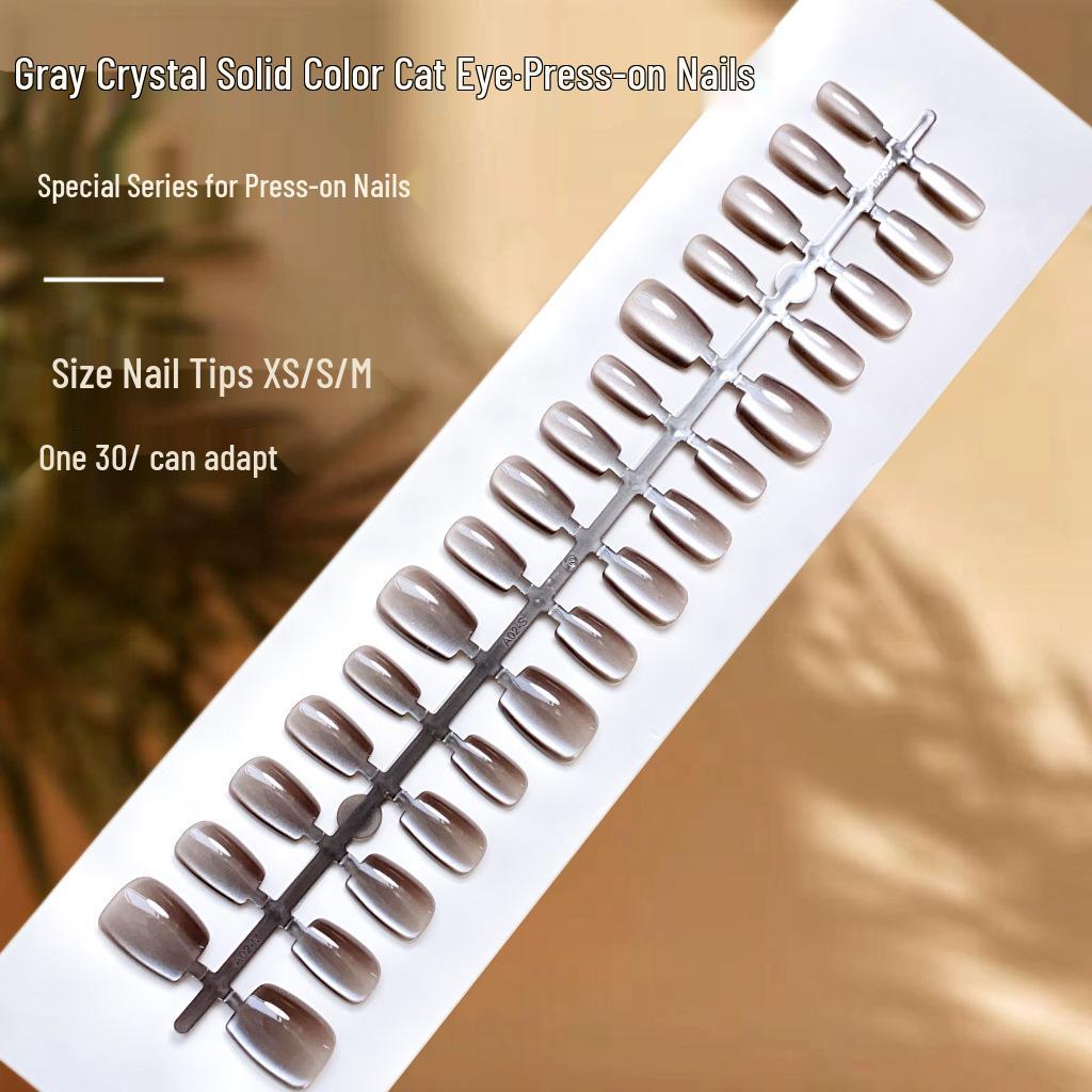 Glass Bead Cat Eye Nail Art - Solid Color High-End Wearable Fake Nails