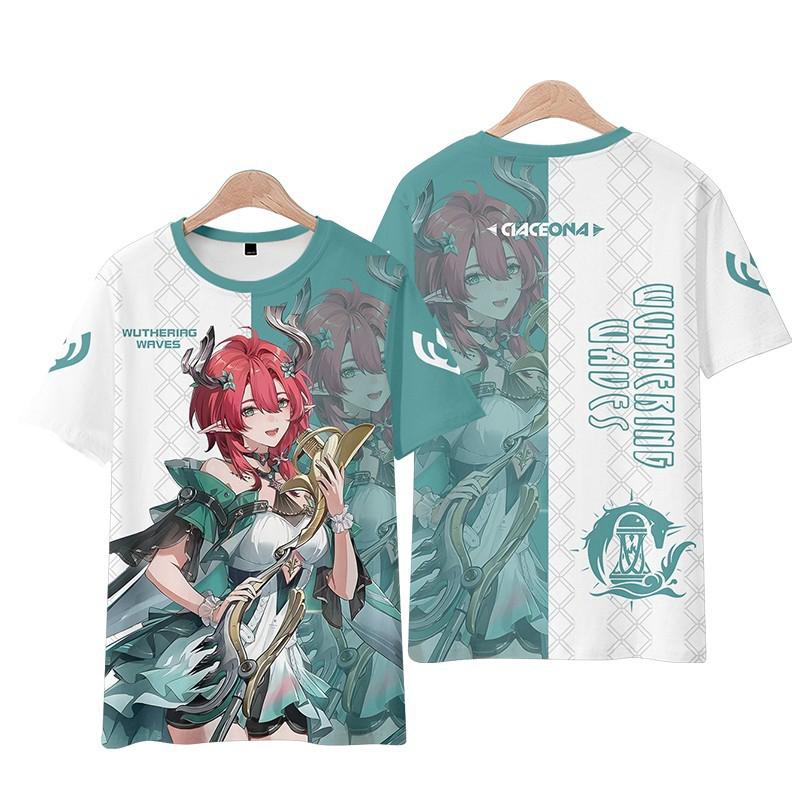 Tricouri Wuthering Waves Cartethyia Imprimate 3D Vară Bărbați Femei Mânecă Scurtă Gât Rotund Tricou Top Harajuku Y2k Anime Cosplay Costum