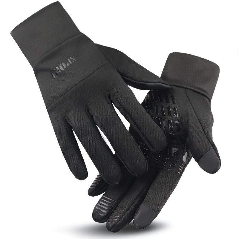 

Зимние мужские велосипедные лыжные перчатки с начесом, утолщенные, теплые, силиконовая ладонь, защита от брызг, мотоциклетные, холодные и нескользящие M чёрный