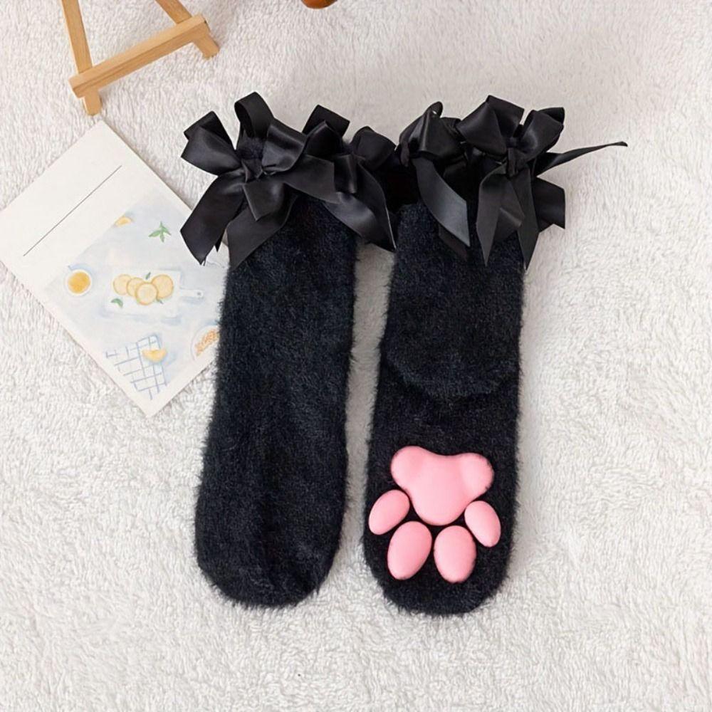 Paw Pads Cat Paw Plush Socks Kitten Claw Bowknot Warm Socks Harajuku 3D Cat Paw Socks  Indoor