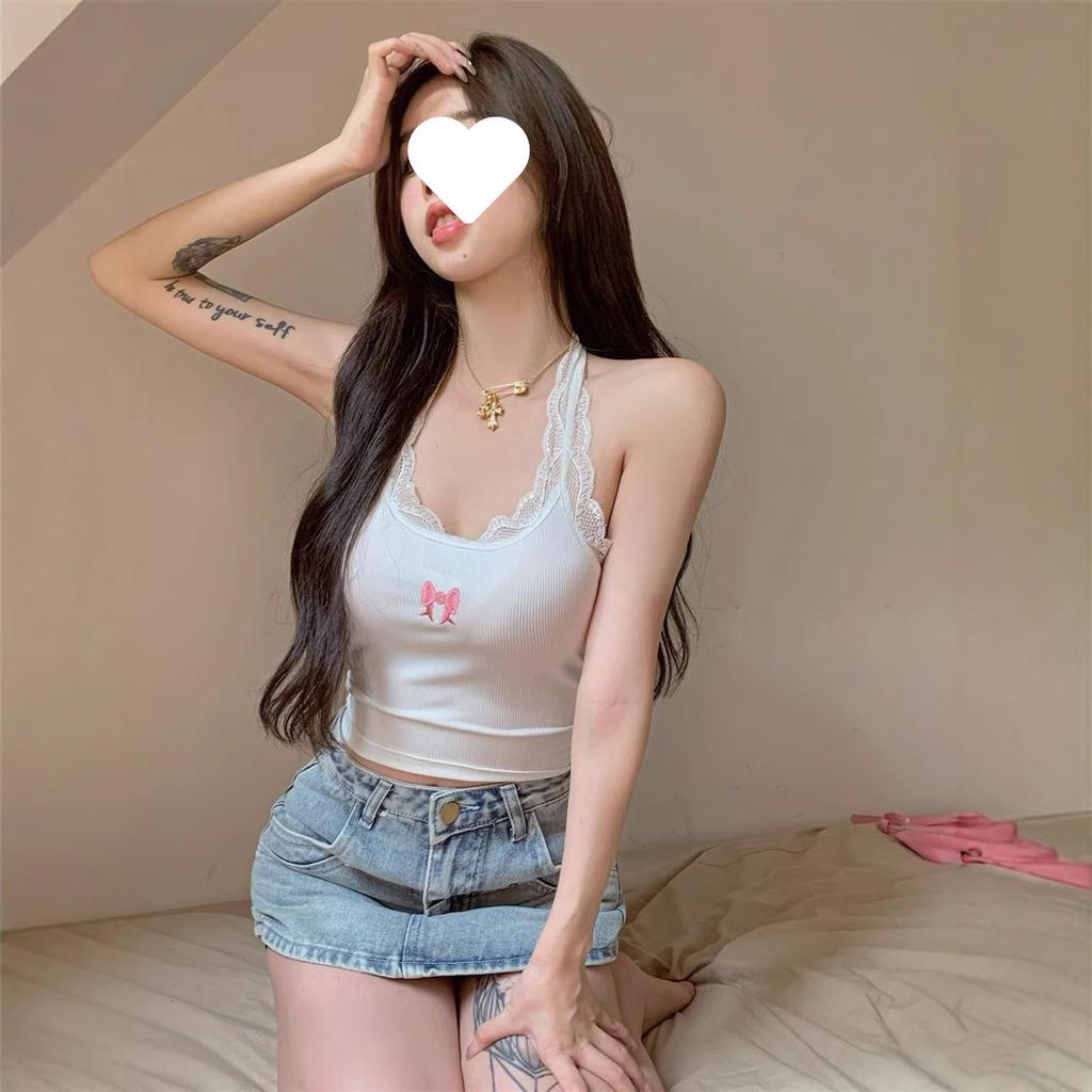 Pure desire Spice Girl lace neck sling vest women's summer new sexy slim slim slim short top