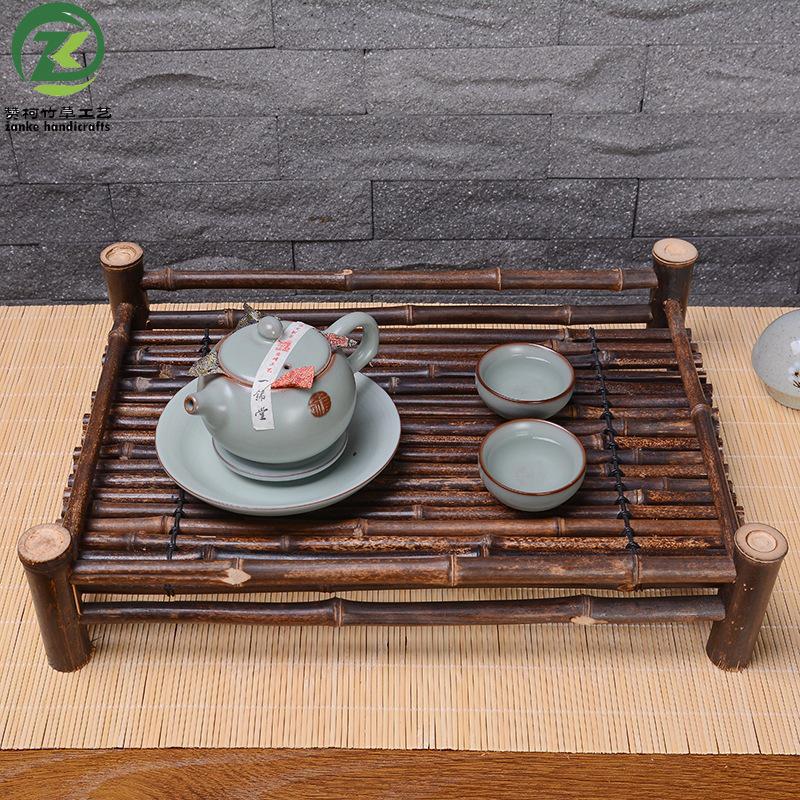 Handmade Purple Bamboo Tea Ceremony Set with Ceramic Tray and Bamboo Mat