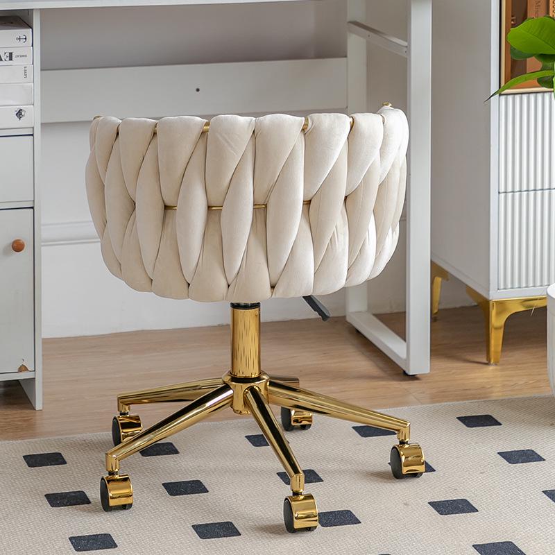 Elegant Gold Makeup & Dressing Stool with Fabric Upholstery
