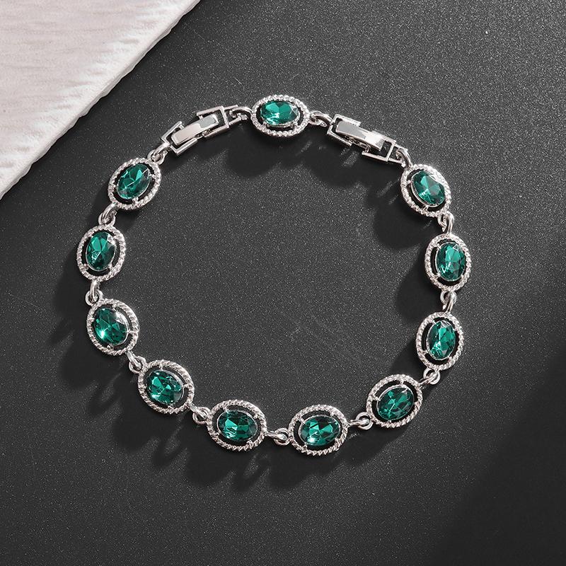

Green Gemstone Tennis Bracelet for Women, High Quality Jewelry, Daily Party Accessories, Girlfriend Birthday Gift A21055-Green