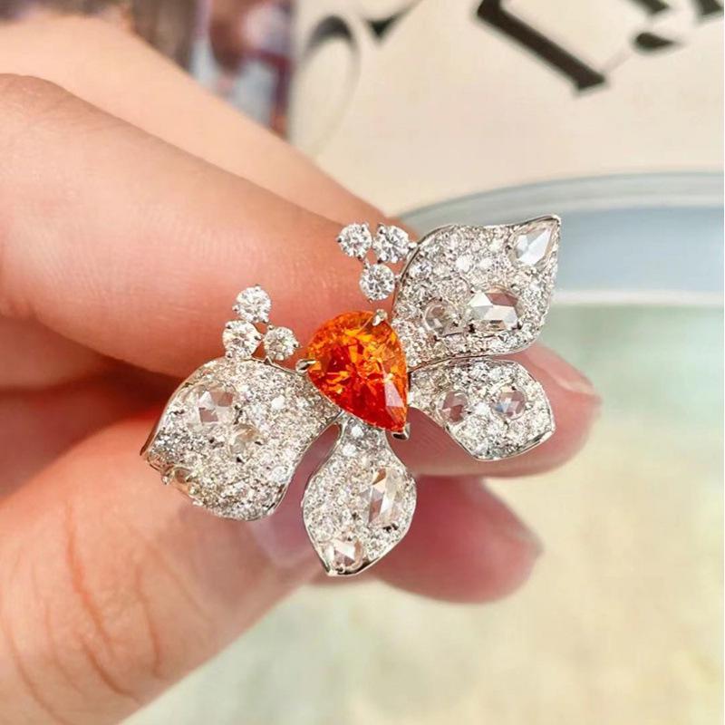 Gem-Studded Butterfly  Teardrop Open Ring - Luxurious Women s Fashion Statement Adjustable Open Ring