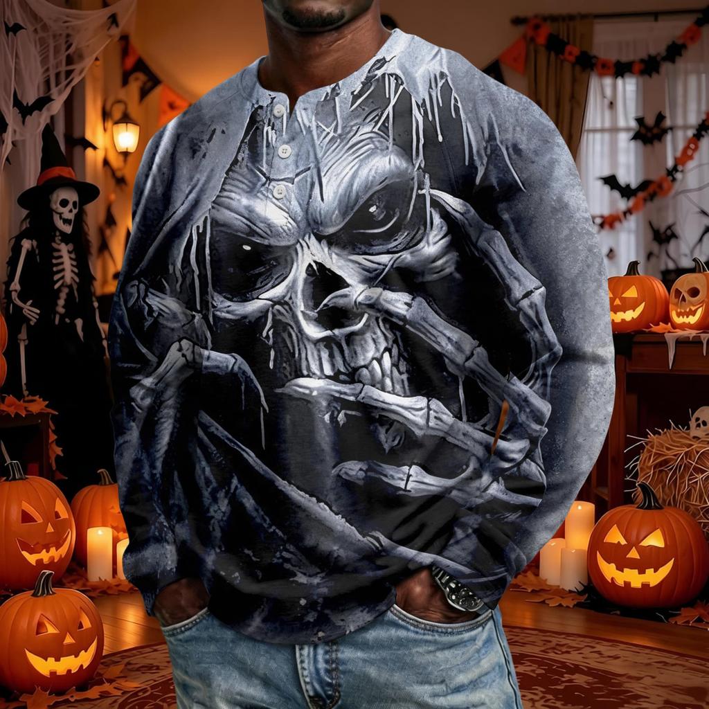 Men's Halloween Long Sleeve Raglan Shirt Loose Fit Casual