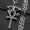 Stainless Steel Eye of Ra Horus Ankh Cross Pendant Necklaces for Women Men Mythology Rhinestones Egyptian Eyes Symbol Jewelry