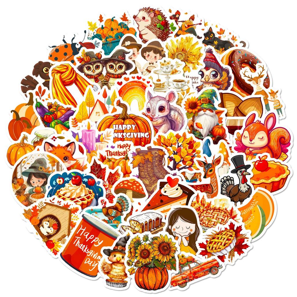50 Thanksgiving Graffiti Stickers Turkey Apple Pie Autumn Harvest Festival Celebration Decorative Suitcase Stickers