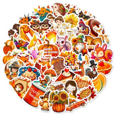 50 Thanksgiving Graffiti Stickers Turkey Apple Pie Autumn Harvest Festival Celebration Decorative Suitcase Stickers